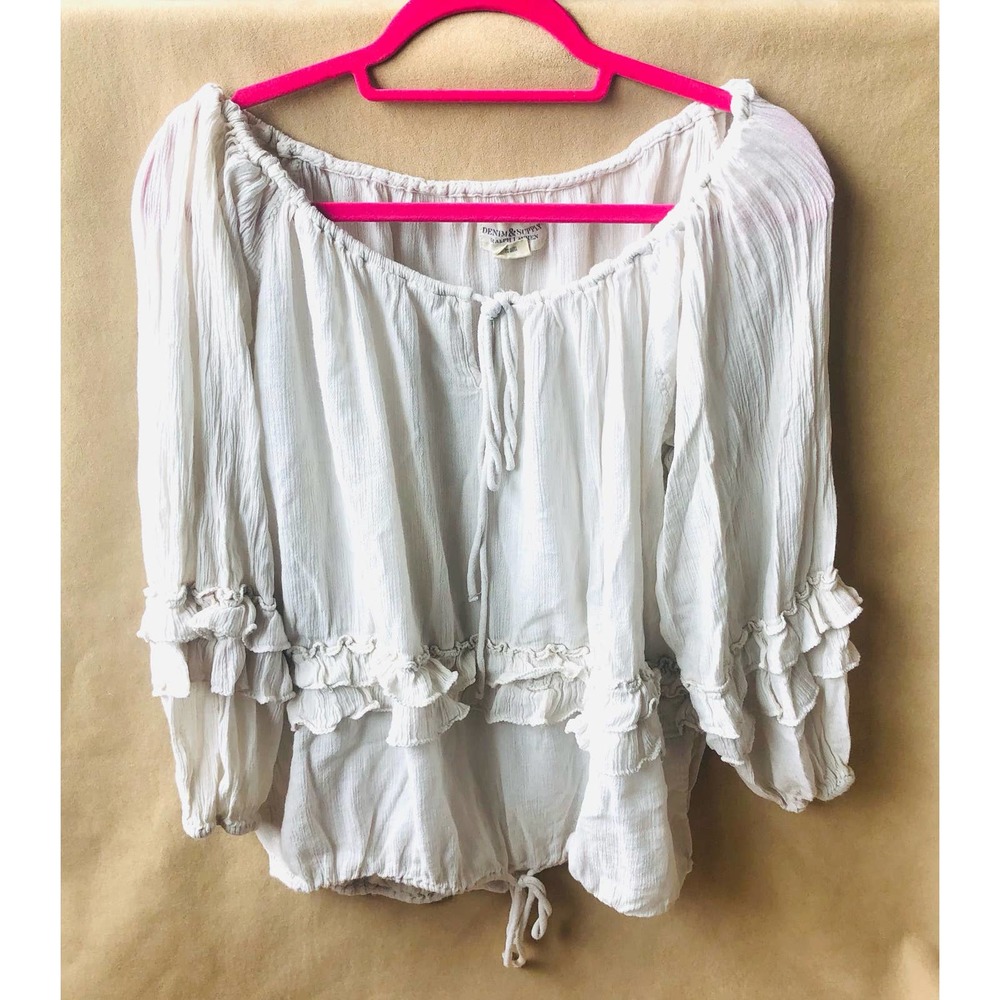 Denim & Supply Ralph Lauren Ladies Medium Peasant Blouse Double Ruffle Ivory